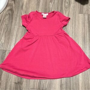 Girls Short-Sleeve Ribbed Pink Dress